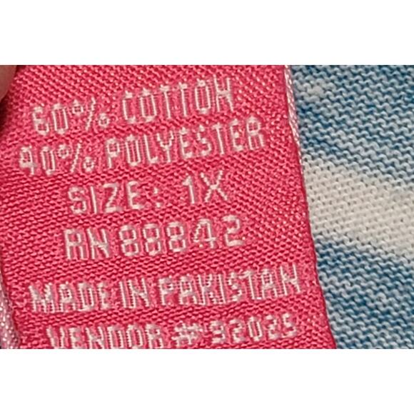 Woman Within Teal White Striped Round Neck Top 1X Plus Lightweight Short Sleeves - Picture 4 of 7